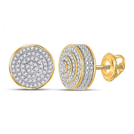 10kt Yellow Gold Men's Round Diamond 3D Disk Circle Earrings 1/4 Cttw | Dazzling Gems - Splendid Jewellery