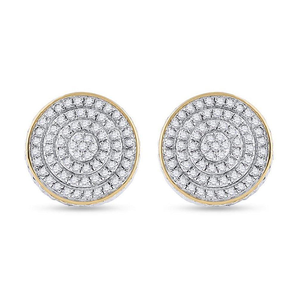 10kt Yellow Gold Men's Round Diamond 3D Disk Circle Earrings - Captivating Brilliance - Splendid Jewellery