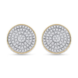 10kt Yellow Gold Men's Round Diamond 3D Disk Circle Earrings - Captivating Brilliance - Splendid Jewellery