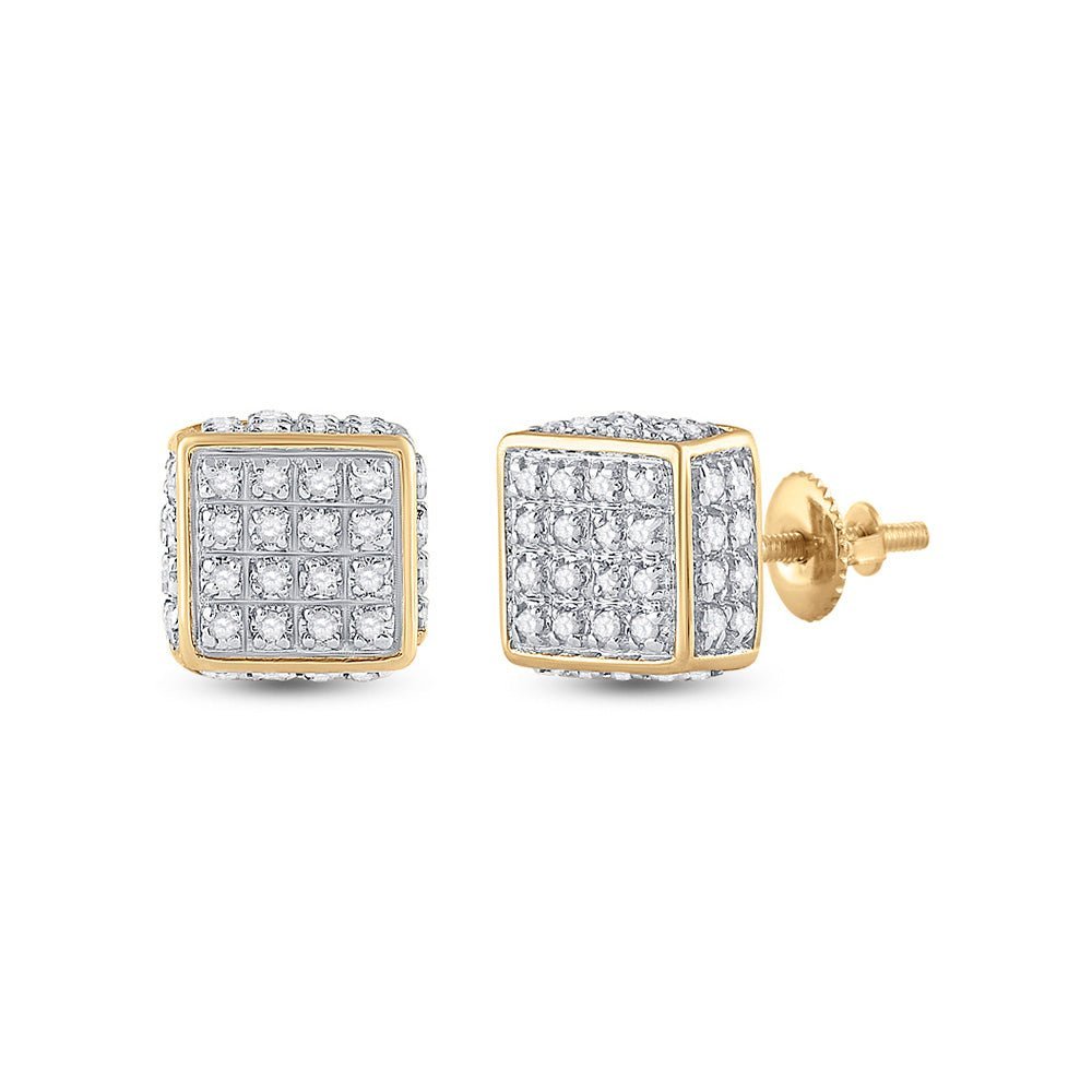 10kt Yellow Gold Men's Round Diamond 3D Square Stud Earrings 1/4 Cttw | Dazzling Geometric Diamond Studs - Splendid Jewellery