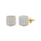 10kt Yellow Gold Men's Round Diamond 3D Square Stud Earrings 1/4 Cttw | Dazzling Geometric Diamond Studs - Splendid Jewellery