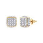 10kt Yellow Gold Men's Round Diamond 3D Square Stud Earrings 1/4 Cttw | Dazzling Geometric Diamond Studs - Splendid Jewellery