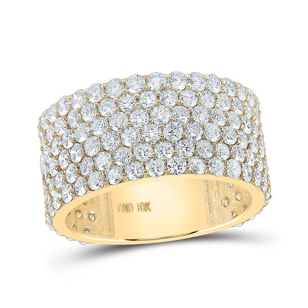 10kt Yellow Gold Men's Round Diamond 6 - Row Pave Band Ring - Exquisite Brilliance - Splendid Jewellery