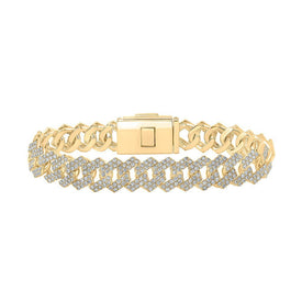 10kt Yellow Gold Men's Round Diamond 8.5 - inch Square Cuban Link Bracelet - 10 - 1/2 Carat Total Weight - Splendid Jewellery