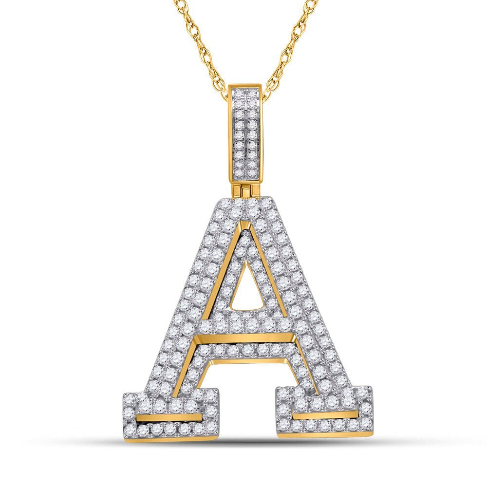 10kt Yellow Gold Men's Round Diamond A Initial Letter Charm Pendant - 1 - 3/4 Cttw | Splendid Jewellery - Splendid Jewellery