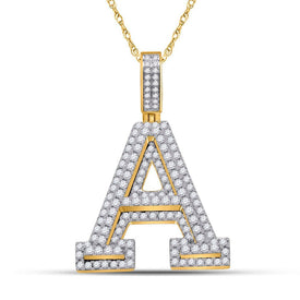 10kt Yellow Gold Men's Round Diamond A Initial Letter Charm Pendant - 1 - 3/4 Cttw | Splendid Jewellery - Splendid Jewellery