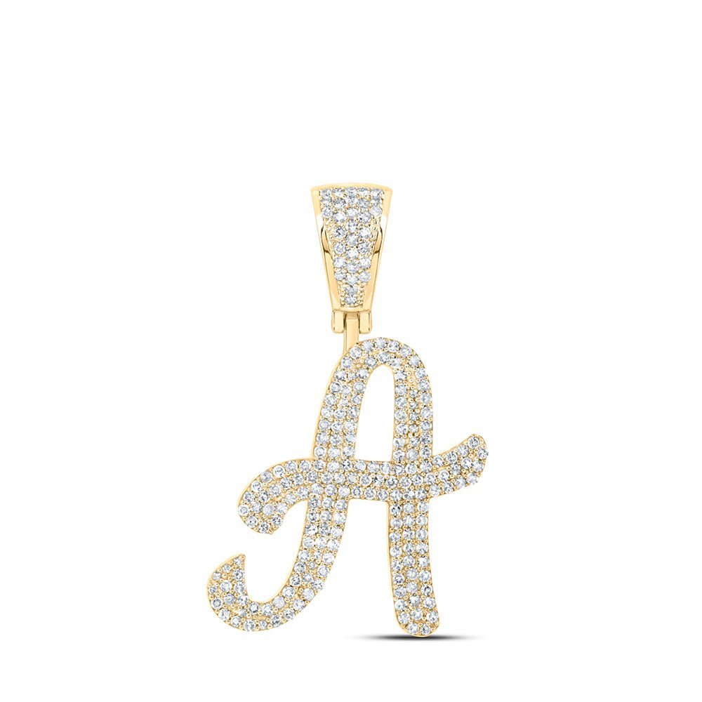 10kt Yellow Gold Men's Round Diamond A Initial Letter Charm Pendant - 1 Cttw - Splendid Jewellery - Splendid Jewellery