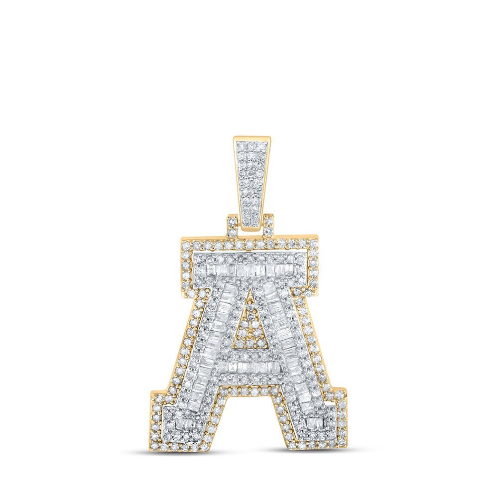 10kt Yellow Gold Men's Round Diamond A Initial Letter Charm Pendant - 7/8 Cttw - Splendid Jewellery - Splendid Jewellery