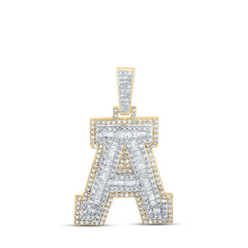 10kt Yellow Gold Men's Round Diamond A Initial Letter Charm Pendant - 7/8 Cttw - Splendid Jewellery - Splendid Jewellery