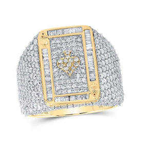 10kt Yellow Gold Men's Round Diamond ACE Spade Cluster Ring - A Majestic Statement of Style and Elegance - Splendid Jewellery