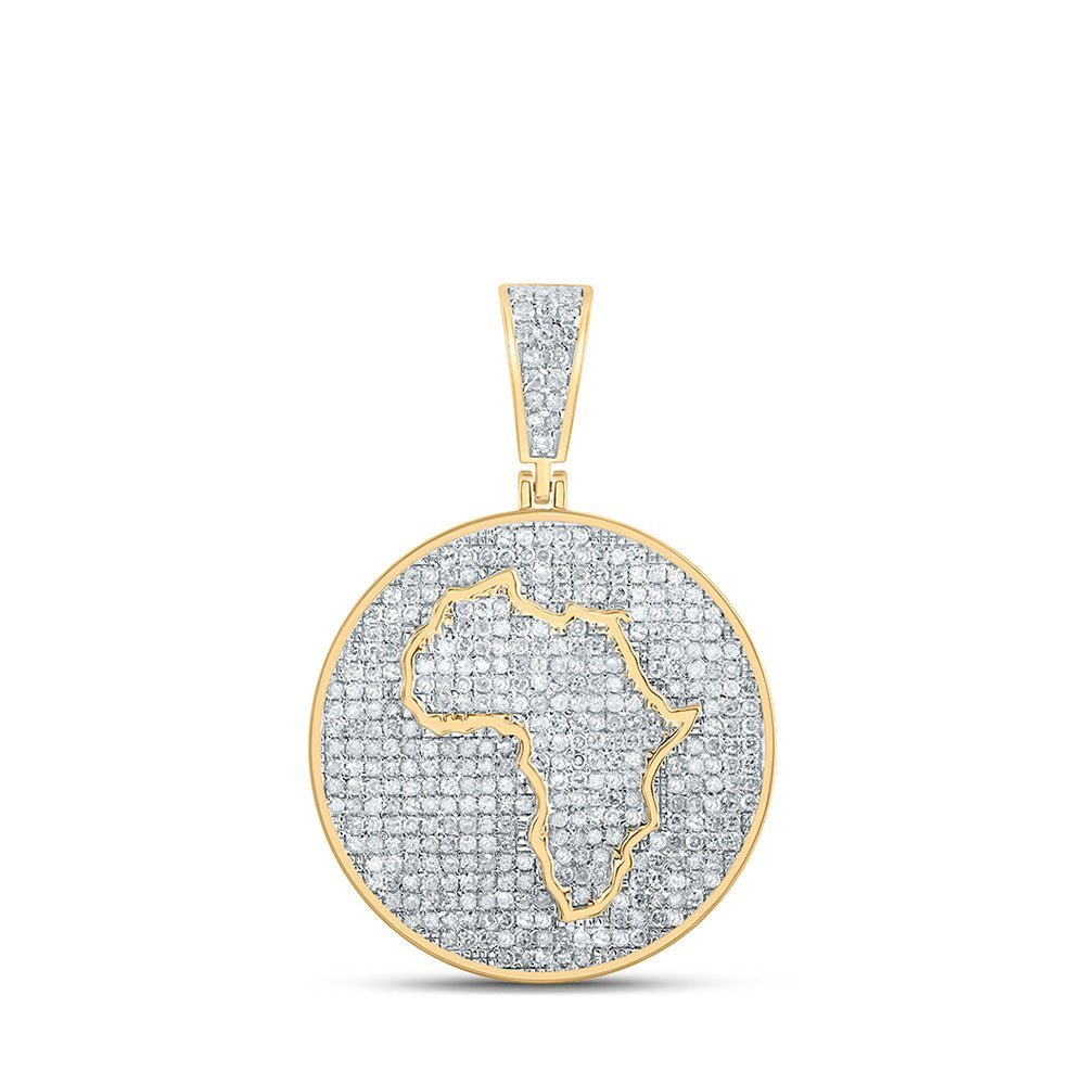 10kt Yellow Gold Men's Round Diamond Africa Circle Charm Pendant - 1 - 1/3 Cttw - Splendid Jewellery