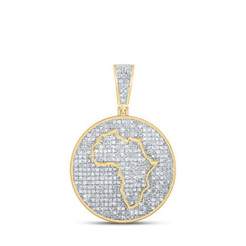 10kt Yellow Gold Men's Round Diamond Africa Circle Charm Pendant - 1 - 1/3 Cttw - Splendid Jewellery