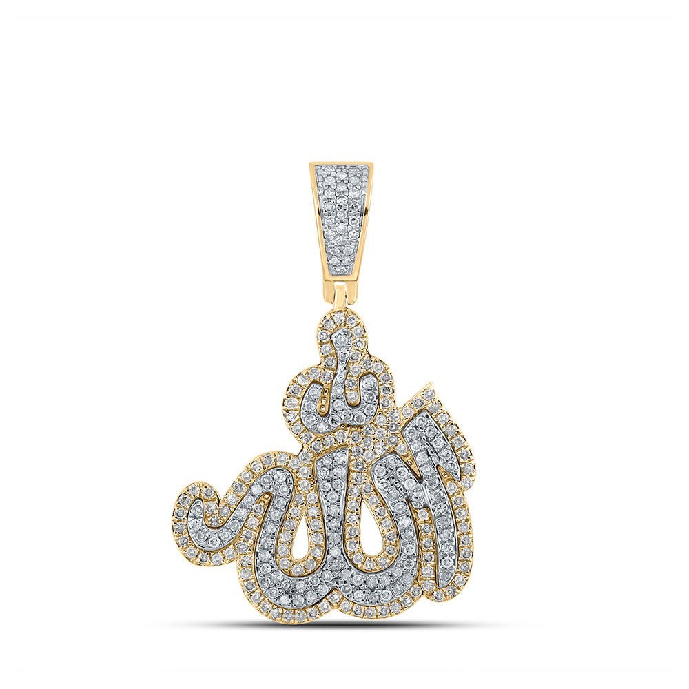10kt Yellow Gold Men's Round Diamond Allah Islam Charm Pendant - 1 - 1/2 Cttw - Splendid Jewellery