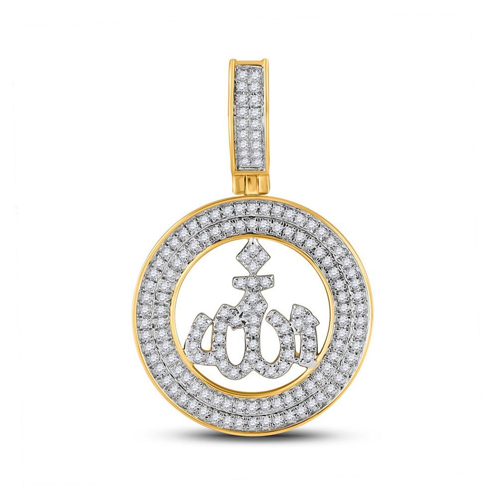 10kt Yellow Gold Men's Round Diamond Allah Islam Charm Pendant - 1/2 Cttw - Splendid Jewellery