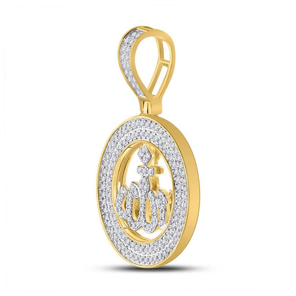 10kt Yellow Gold Men's Round Diamond Allah Islam Charm Pendant - 1/2 Cttw - Splendid Jewellery