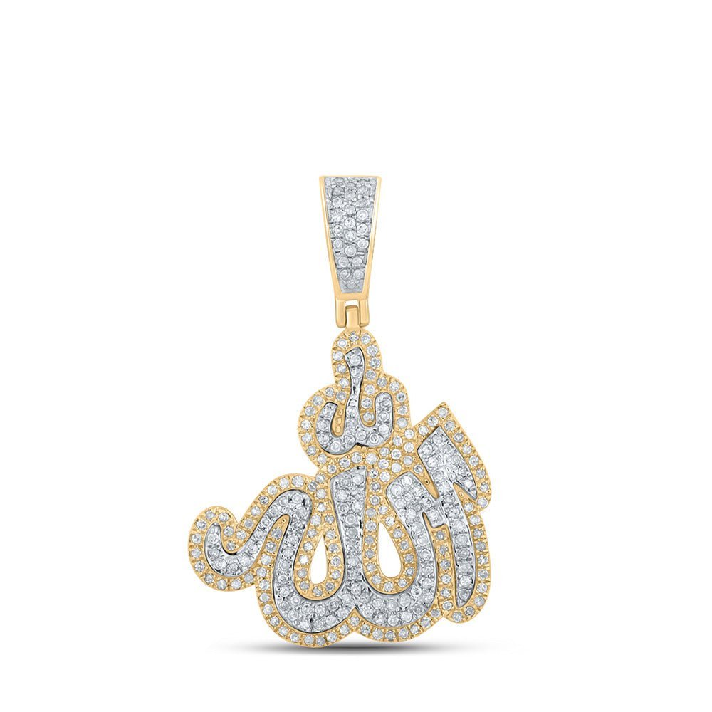 10kt Yellow Gold Men's Round Diamond Allah Islam Charm Pendant 3/4 Cttw - Splendid Jewellery