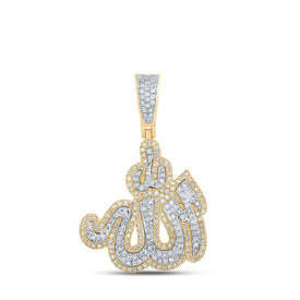 10kt Yellow Gold Men's Round Diamond Allah Islam Charm Pendant 3/4 Cttw - Splendid Jewellery