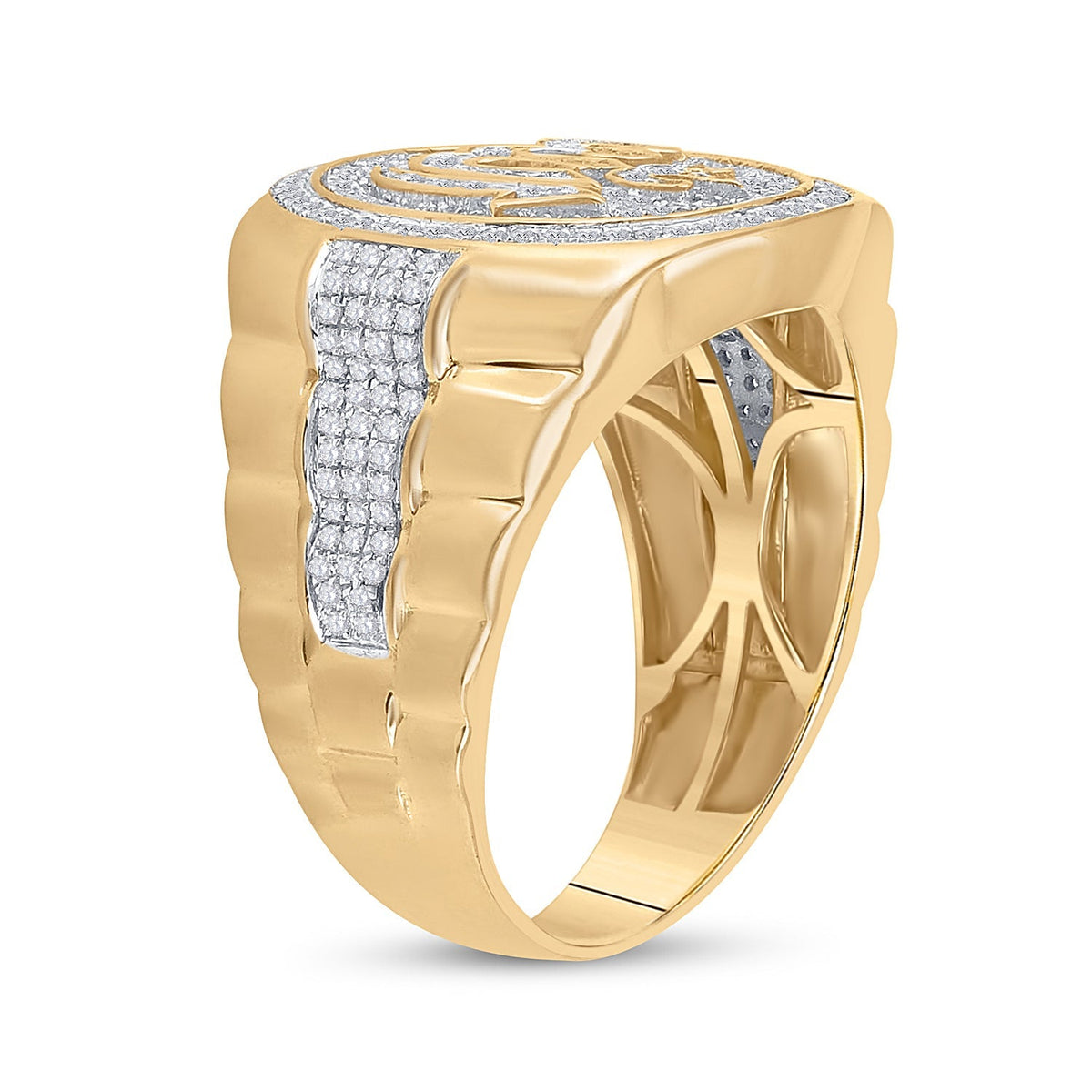 10kt Yellow Gold Men's Round Diamond Allah Islam Circle Ring 3/4 Cttw - A Majestic Symbol of Faith and Elegance - Splendid Jewellery