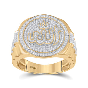 10kt Yellow Gold Men's Round Diamond Allah Islam Circle Ring 3/4 Cttw - A Majestic Symbol of Faith and Elegance - Splendid Jewellery