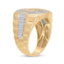Load image into Gallery viewer, 10kt Yellow Gold Men&#39;s Round Diamond Allah Islam Circle Ring 3/4 Cttw - A Majestic Symbol of Faith and Elegance Side view from the 10Kt Yellow Gold Mens Round Diamond Allah Islam Circle Ring 3 4 Cttwpin224190 collection by Splendid Jewellery
