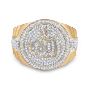 10kt Yellow Gold Men's Round Diamond Allah Islam Circle Ring 3/4 Cttw - A Majestic Symbol of Faith and Elegance - Splendid Jewellery