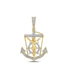 10kt Yellow Gold Men's Round Diamond Anchor Jesus Cross Pendant - 1/2 Cttw | Splendid Jewellery - Splendid Jewellery