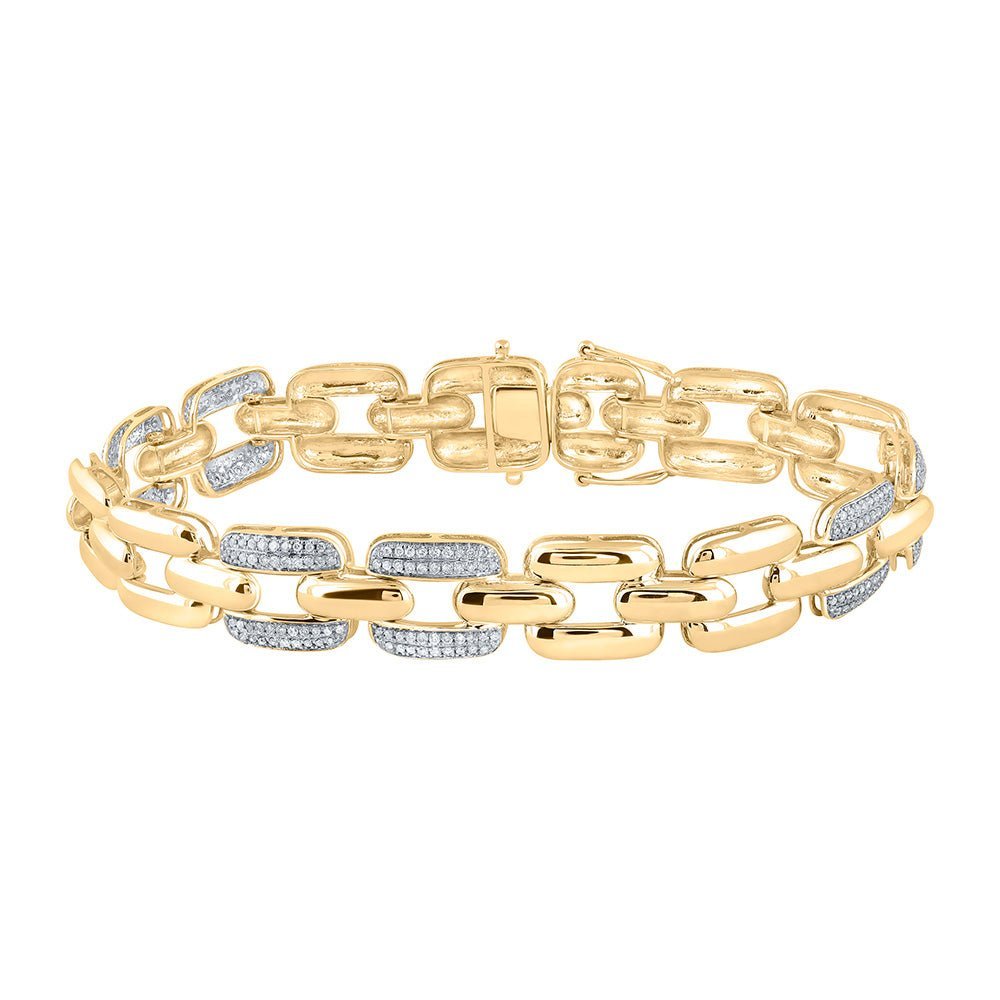 10kt Yellow Gold Men's Round Diamond Anchor Link Bracelet - 1 Cttw | Splendid Jewellery - Splendid Jewellery