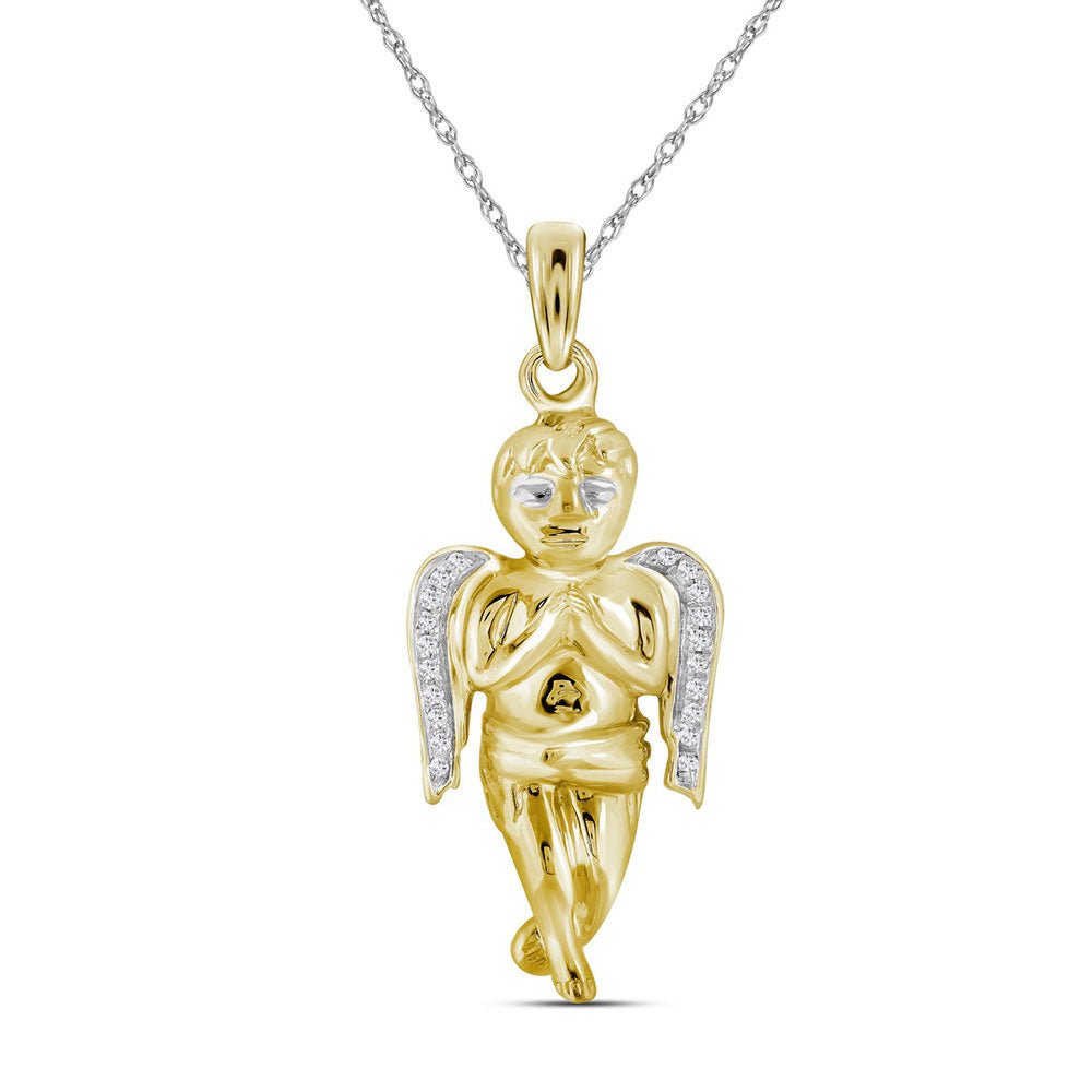 10kt Yellow Gold Men's Round Diamond Angel Charm Pendant 1/20 Cttw - A Heavenly Delight - Splendid Jewellery