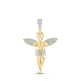 10kt Yellow Gold Men's Round Diamond Angel Charm Pendant - 4 - 1/4 Cttw - Splendid Jewellery - Splendid Jewellery