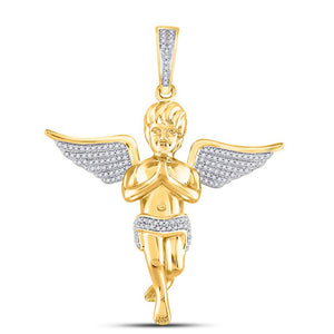 10kt Yellow Gold Men's Round Diamond Angel Charm Pendant - Captivating Celestial Brilliance - Splendid Jewellery