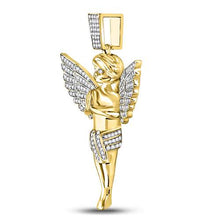 Load image into Gallery viewer, 10kt Yellow Gold Men&#39;s Round Diamond Angel Charm Pendant - Captivating Heavenly Delight Side view from the 10Kt Yellow Gold Mens Round Diamond Angel Charm Pendant 3 8 Cttwpin223555 collection by Splendid Jewellery