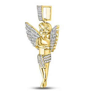 10kt Yellow Gold Men's Round Diamond Angel Charm Pendant - Captivating Heavenly Delight - Splendid Jewellery