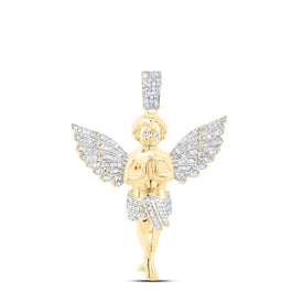 10kt Yellow Gold Men's Round Diamond Angel Charm Pendant - Captivating Heavenly Delight - Splendid Jewellery