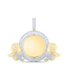10kt Yellow Gold Men's Round Diamond Angel Memory Circle Charm Pendant - 5 - 3/4 Cttw - Splendid Jewellery