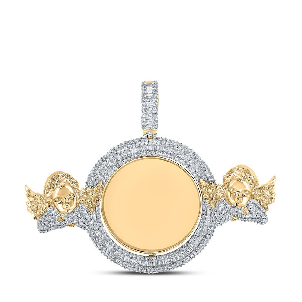 10kt Yellow Gold Men's Round Diamond Angel Memory Circle Charm Pendant - 5 - 7/8 Cttw - Splendid Jewellery