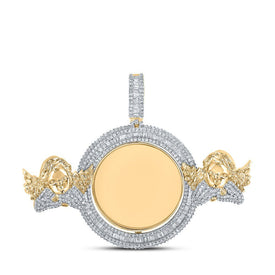 10kt Yellow Gold Men's Round Diamond Angel Memory Circle Charm Pendant - 5 - 7/8 Cttw - Splendid Jewellery