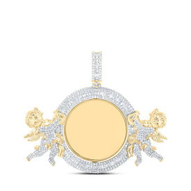 10kt Yellow Gold Mens Round Diamond Angel Memory Circle Charm Pendant 6 Cttw - Splendid Jewellery
