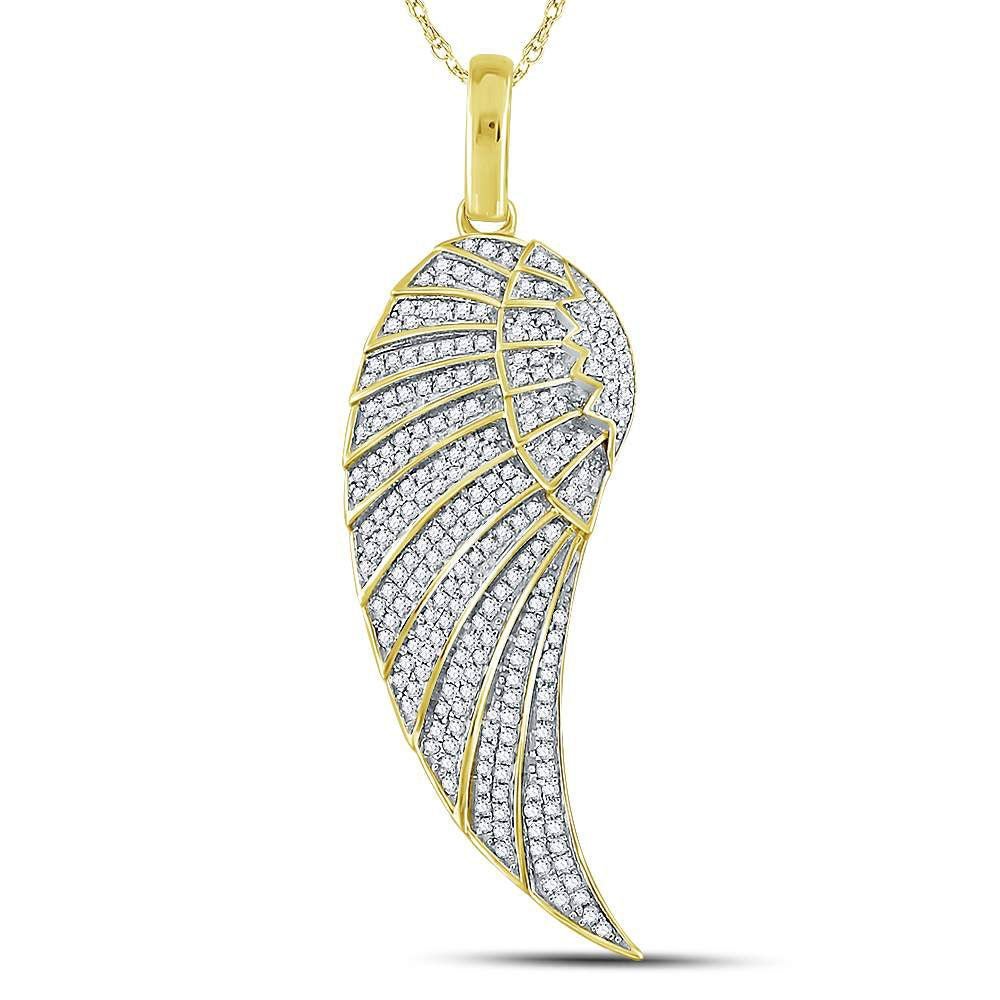 10kt Yellow Gold Men's Round Diamond Angel Wing Charm Pendant - 5/8 Cttw | Splendid Jewellery - Splendid Jewellery