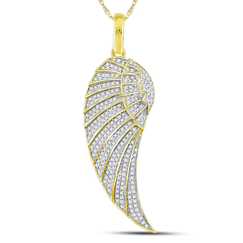 10kt Yellow Gold Men's Round Diamond Angel Wing Charm Pendant - 5/8 Cttw | Splendid Jewellery - Splendid Jewellery