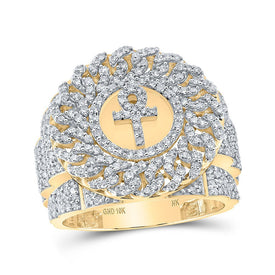 10kt Yellow Gold Mens Round Diamond Ankh Circle Cuban Link Ring 2 Cttw - Majestic Gold and Diamond Link Ring for Men - Splendid Jewellery