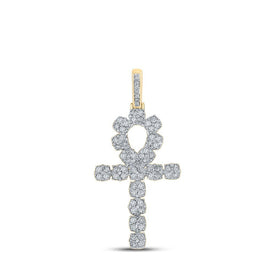 10kt Yellow Gold Men's Round Diamond Ankh Cross Charm Pendant - 1 - 1/4 Cttw | Splendid Jewellery - Splendid Jewellery