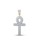 10kt Yellow Gold Men's Round Diamond Ankh Cross Charm Pendant - 1 Cttw | Dazzling Diamond Delight - Splendid Jewellery