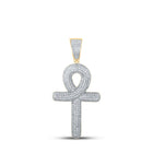 10kt Yellow Gold Men's Round Diamond Ankh Cross Charm Pendant - 1 Cttw | Dazzling Diamond Delight - Splendid Jewellery