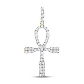 10kt Yellow Gold Men's Round Diamond Ankh Cross Charm Pendant - 1 Cttw | Splendid Jewellery - Splendid Jewellery