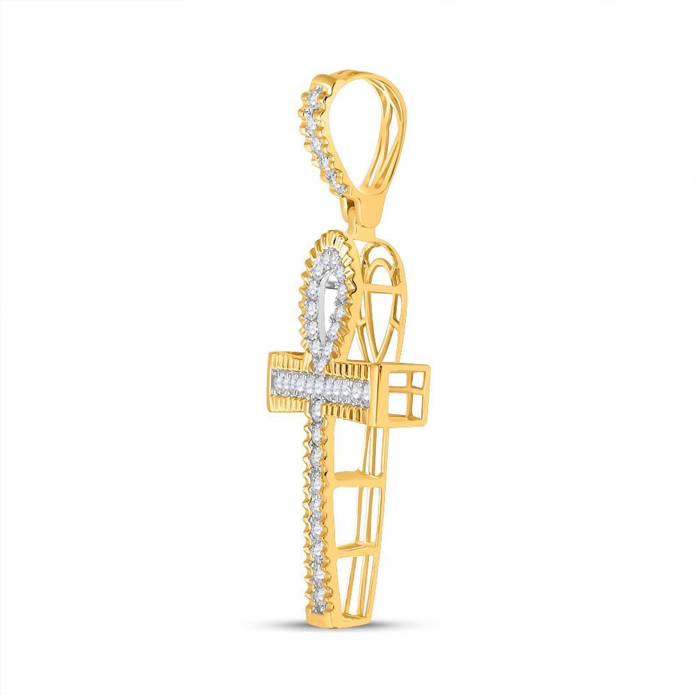 10kt Yellow Gold Men's Round Diamond Ankh Cross Charm Pendant - 1 Cttw | Splendid Jewellery - Splendid Jewellery