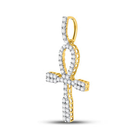 10kt Yellow Gold Men's Round Diamond Ankh Cross Charm Pendant - 1 Cttw | Splendid Jewellery - Splendid Jewellery