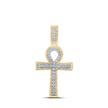 Load image into Gallery viewer, 10kt Yellow Gold Men's Round Diamond Ankh Cross Charm Pendant - 1 Cttw | Splendid Jewellery - Splendid Jewellery