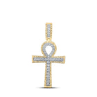 10kt Yellow Gold Men's Round Diamond Ankh Cross Charm Pendant - 1 Cttw | Splendid Jewellery - Splendid Jewellery