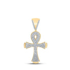 10kt Yellow Gold Men's Round Diamond Ankh Cross Charm Pendant 1/3 Cttw | Dazzling Diamond Delight - Splendid Jewellery