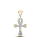 10kt Yellow Gold Men's Round Diamond Ankh Cross Charm Pendant 1/3 Cttw | Dazzling Diamond Delight - Splendid Jewellery